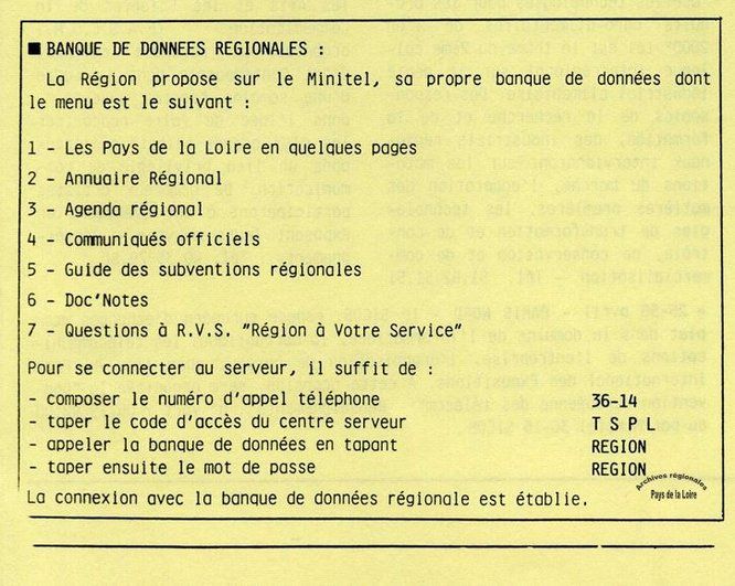 Extrait de la feuille d’informations régionales Région Télex (mars 1988).